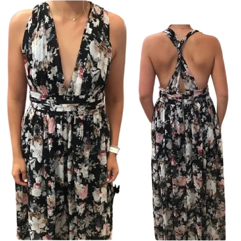 Solemio Floral Flowy Backless Dress Size S